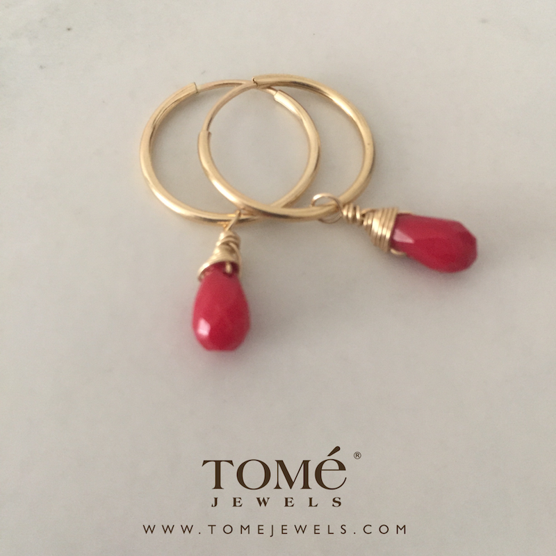 Arracadas delgadas con Coral Rojo - Imagen 3
