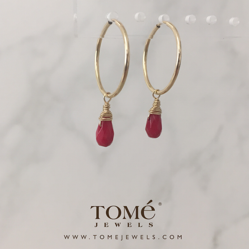 Arracadas delgadas con Coral Rojo - Imagen 5