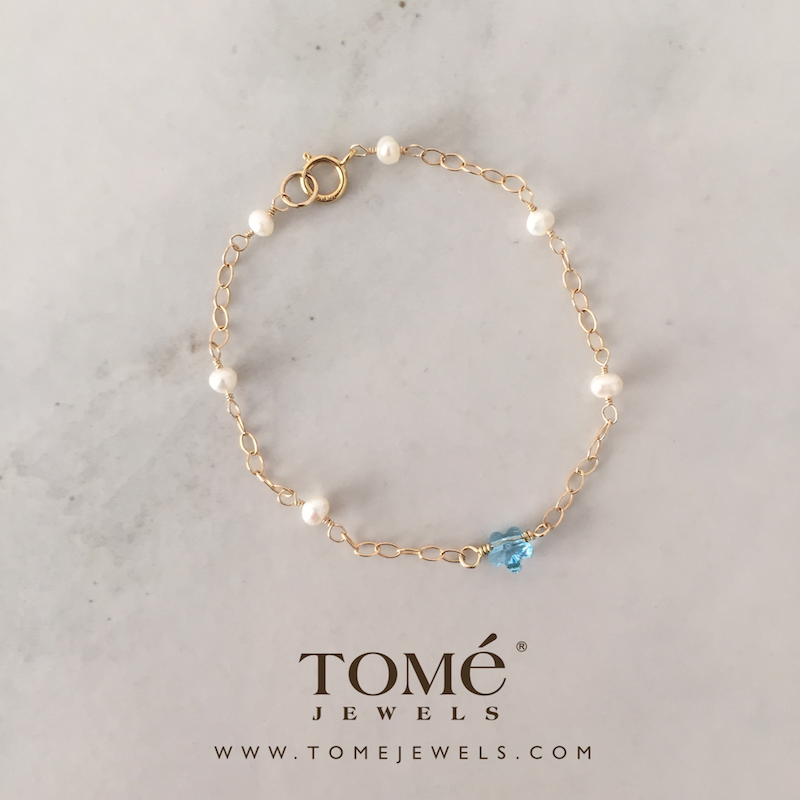 Pulsera con Flor SW Azul y Perlas