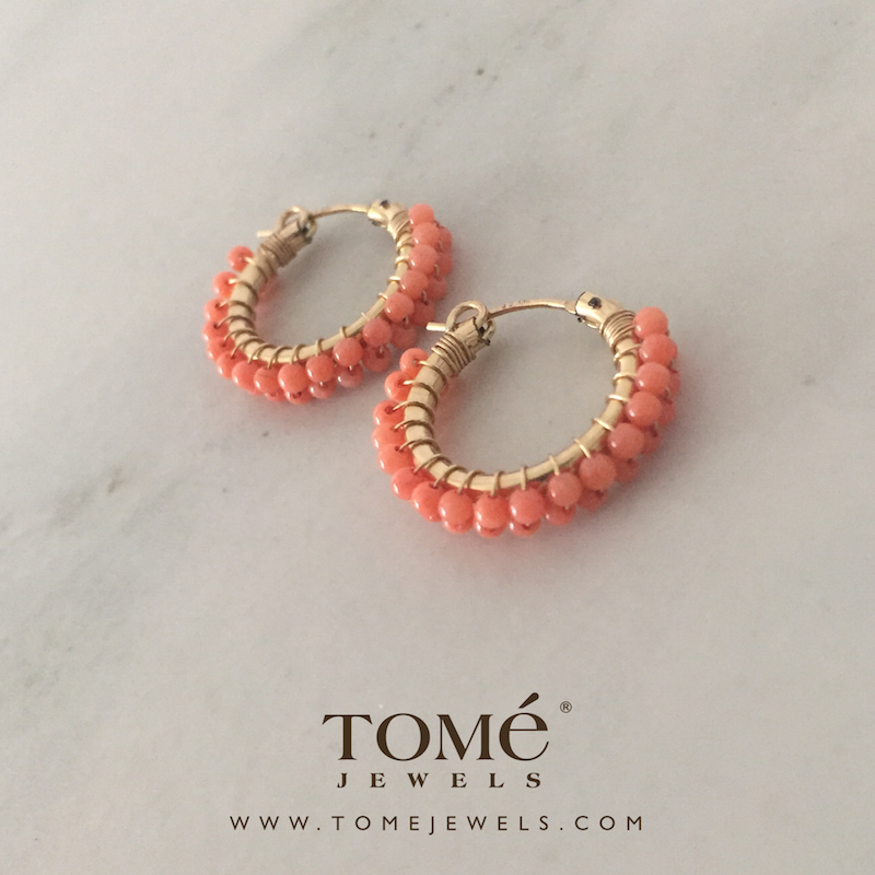 Arracadas Coral Rosa Doble Hilera