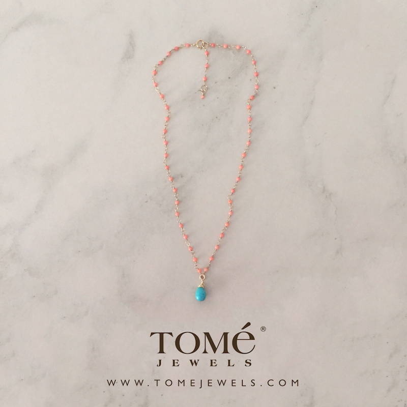 Alternative view of Collar Coral Rosa Liso y Turquesa