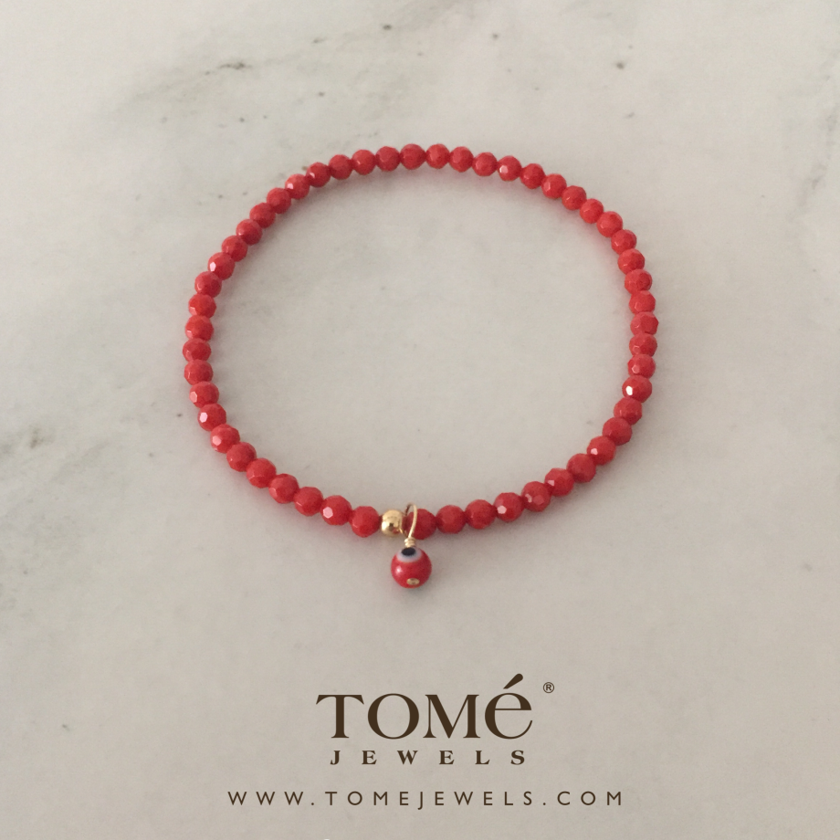 Alternative view of Pulsera Coral Rojo con ojito