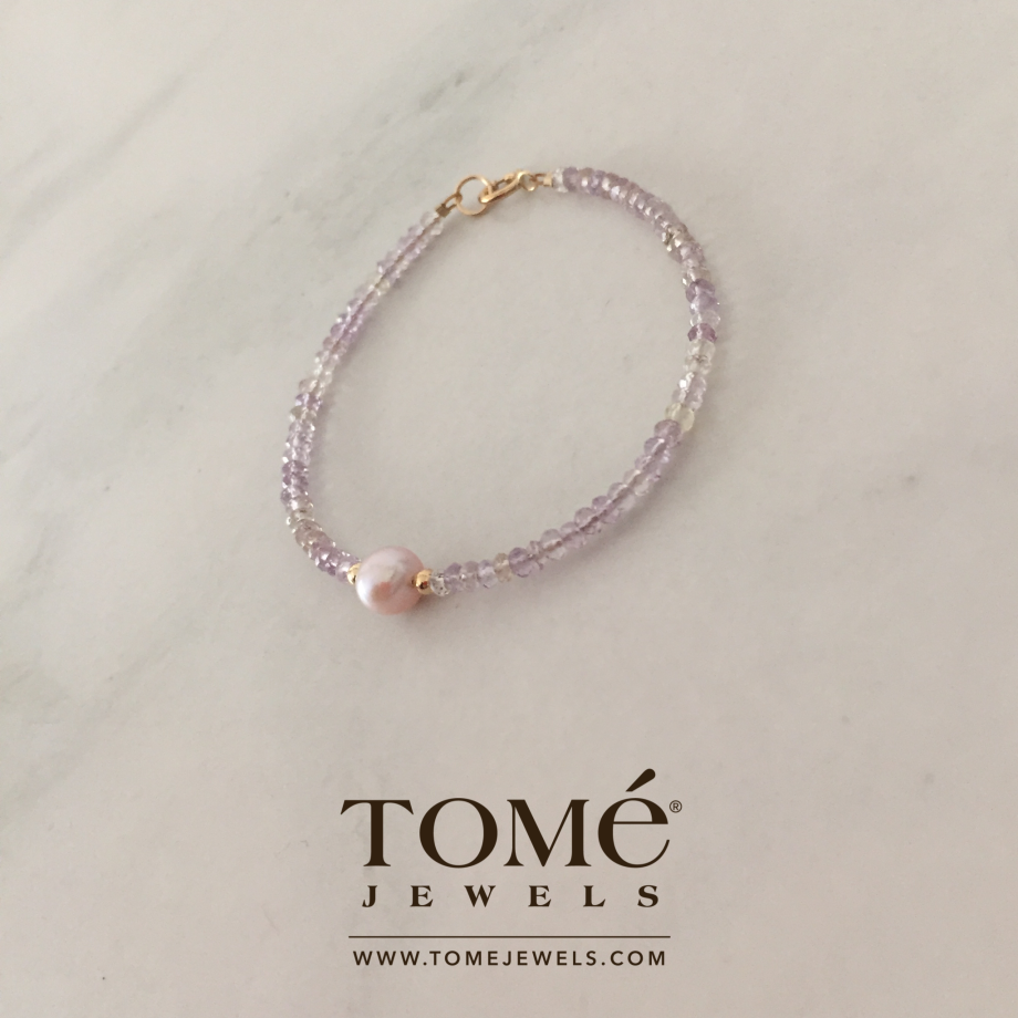 Pulsera de Ametrina y Perla Rosa con broche