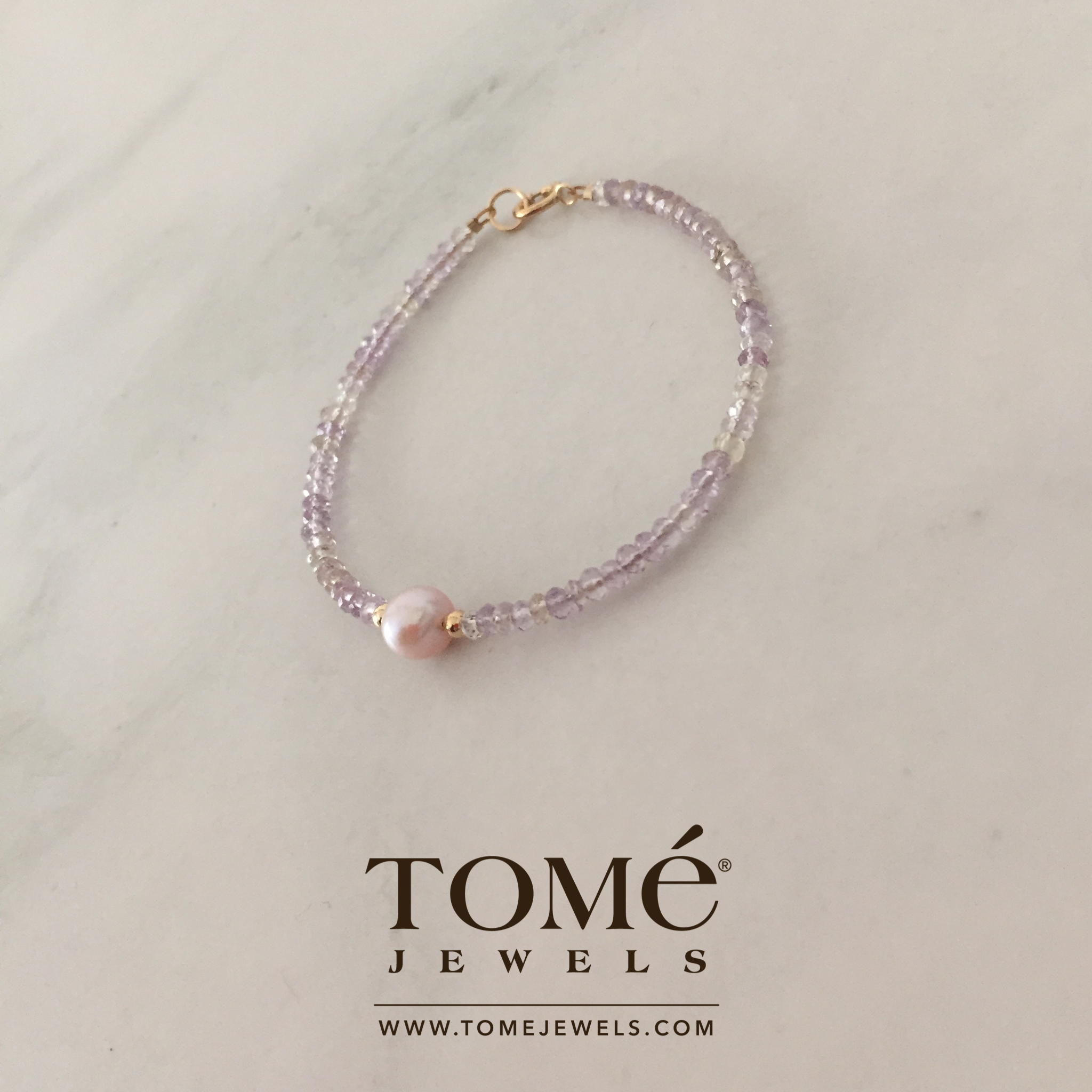 Pulsera de Ametrina y Perla Rosa con broche